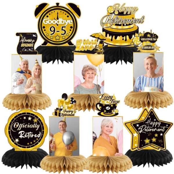 HOMANGA 9PCS Retirement Party Decorations, Black Gold Retirement Party Centerpieces
