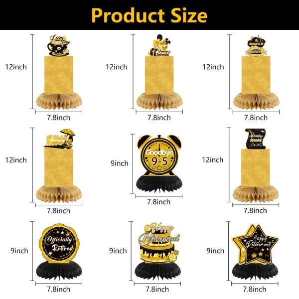 HOMANGA 9PCS Retirement Party Decorations, Black Gold Retirement Party Centerpieces - Image 2