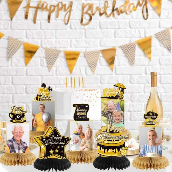 HOMANGA 9PCS Retirement Party Decorations, Black Gold Retirement Party Centerpieces - Image 4