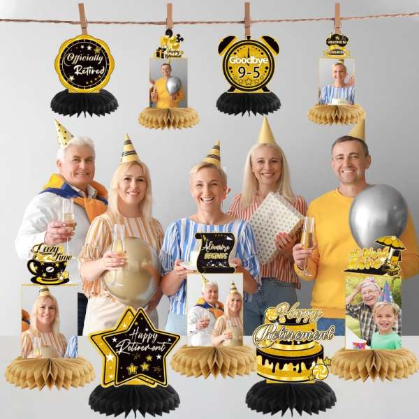 HOMANGA 9PCS Retirement Party Decorations, Black Gold Retirement Party Centerpieces - Image 5