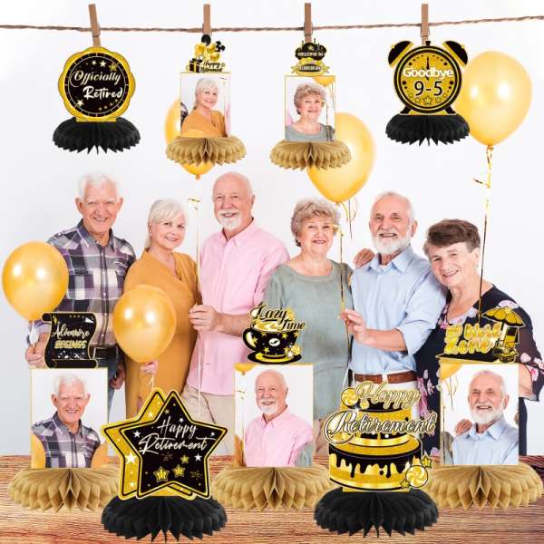 HOMANGA 9PCS Retirement Party Decorations, Black Gold Retirement Party Centerpieces - Image 6