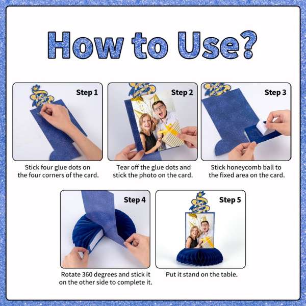 HOMANGA 9 Pieces Blue Gold Birthday Party Table Centerpieces, Happy Birthday Party Decorations - Image 3