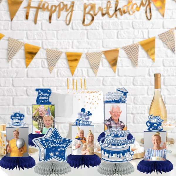 HOMANGA 9PCS Retirement Party Decorations, Blue Silver Retirement Party Centerpieces - Image 4