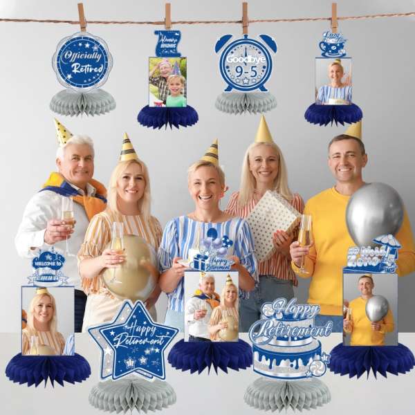 HOMANGA 9PCS Retirement Party Decorations, Blue Silver Retirement Party Centerpieces - Image 5