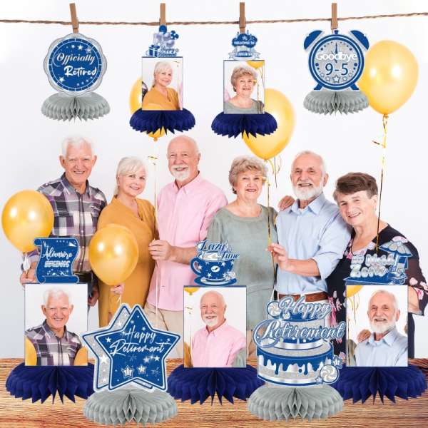 HOMANGA 9PCS Retirement Party Decorations, Blue Silver Retirement Party Centerpieces - Image 6