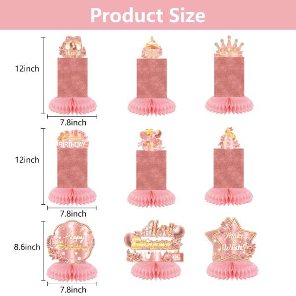HOMANGA 9 Pieces Rose Gold Birthday Party Table Centerpieces, Happy Birthday Party Decorations - Image 2