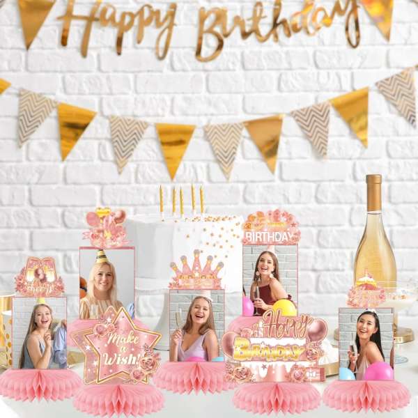 HOMANGA 9 Pieces Rose Gold Birthday Party Table Centerpieces, Happy Birthday Party Decorations - Image 4