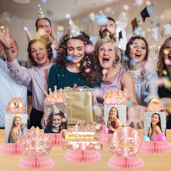 HOMANGA 9 Pieces Rose Gold Birthday Party Table Centerpieces, Happy Birthday Party Decorations - Image 5