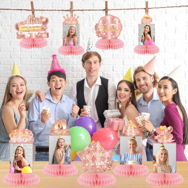 HOMANGA 9 Pieces Rose Gold Birthday Party Table Centerpieces, Happy Birthday Party Decorations - Image 6