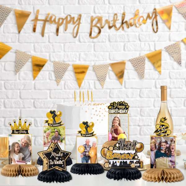 HOMANGA 9 Pieces Black Gold Birthday Party Table Centerpieces, Happy Birthday Party Decorations - Image 4