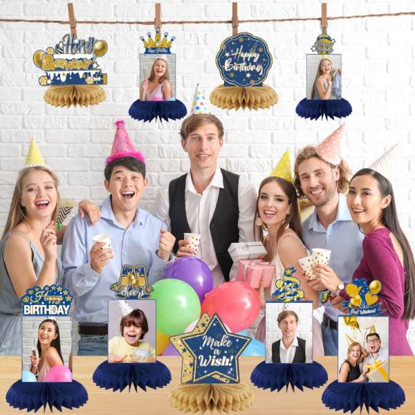 HOMANGA 9 Pieces Blue Gold Birthday Party Table Centerpieces, Happy Birthday Party Decorations - Image 6