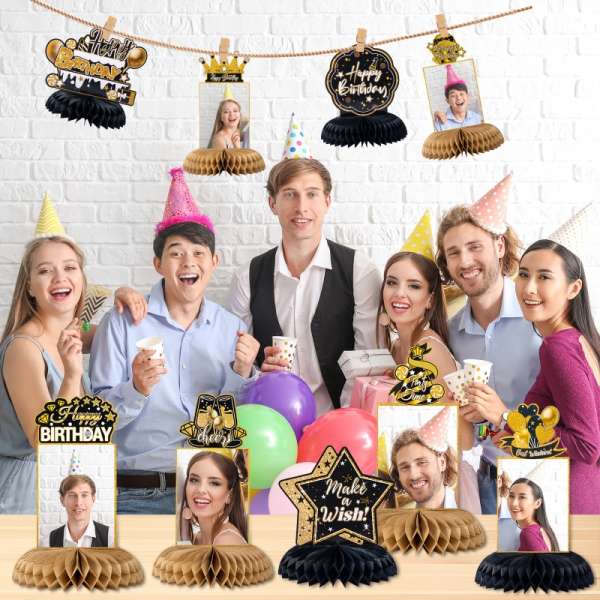 HOMANGA 9 Pieces Black Gold Birthday Party Table Centerpieces, Happy Birthday Party Decorations - Image 6