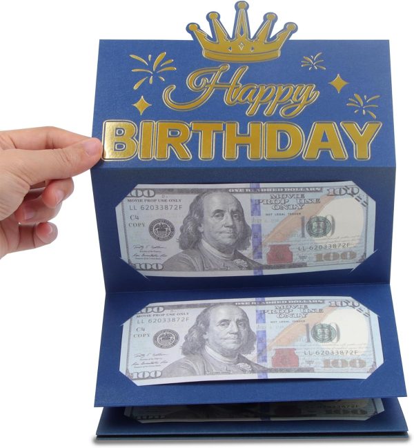 HOMANGA Birthday Money Envelope for Cash Gifts, Surprise Cash Envelope for Men Women Kids, Birthday Gift Card for Men Women Girls Boys, Blue Gold Money Holder