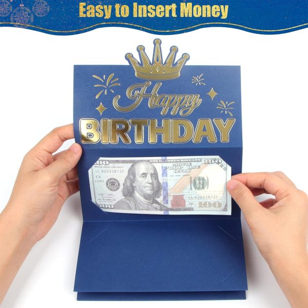 HOMANGA Birthday Money Envelope for Cash Gifts, Surprise Cash Envelope for Men Women Kids, Birthday Gift Card for Men Women Girls Boys, Blue Gold Money Holder - Image 4