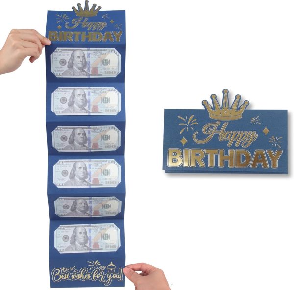 HOMANGA Birthday Money Envelope for Cash Gifts, Surprise Cash Envelope for Men Women Kids, Birthday Gift Card for Men Women Girls Boys, Blue Gold Money Holder - Image 5