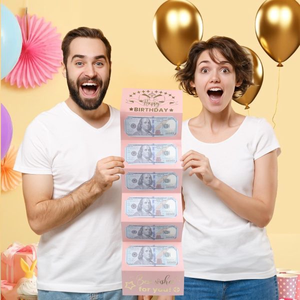 HOMANGA Birthday Money Envelope for Cash Gifts, Surprise Cash Envelope for Wife Women Kids, Birthday Gift Card for Women Girls, Pink Rose Gold Money Holder - Image 2