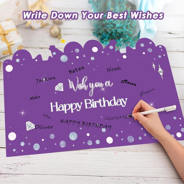 HOMANGA Giant Birthday Card, Jumbo happy Birthday Card for Women Girls Kids, Large Birthday Guest Book with Envelope, Purple Silver Big Birthday Card Party Decorations 14x22 inches - Image 3