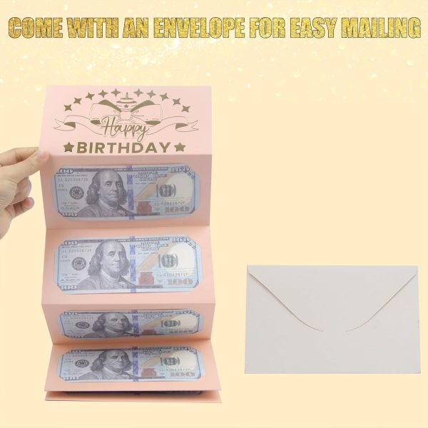 HOMANGA Birthday Money Envelope for Cash Gifts, Surprise Cash Envelope for Wife Women Kids, Birthday Gift Card for Women Girls, Pink Rose Gold Money Holder - Image 3