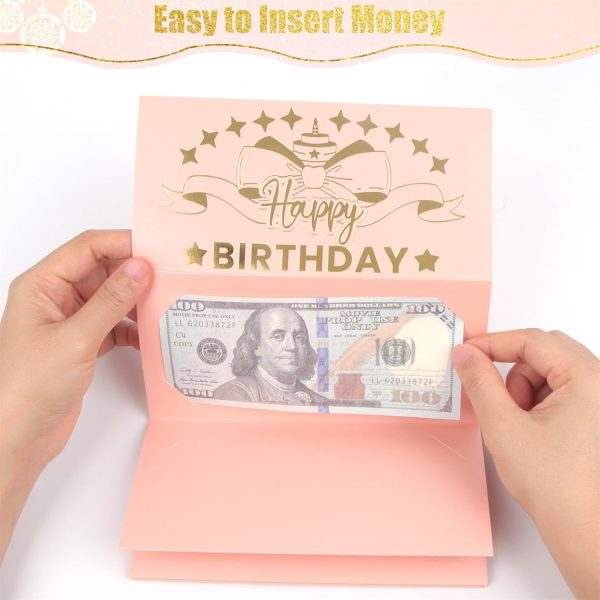 HOMANGA Birthday Money Envelope for Cash Gifts, Surprise Cash Envelope for Wife Women Kids, Birthday Gift Card for Women Girls, Pink Rose Gold Money Holder - Image 4
