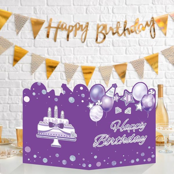 HOMANGA Giant Birthday Card, Jumbo happy Birthday Card for Women Girls Kids, Large Birthday Guest Book with Envelope, Purple Silver Big Birthday Card Party Decorations 14x22 inches - Image 5