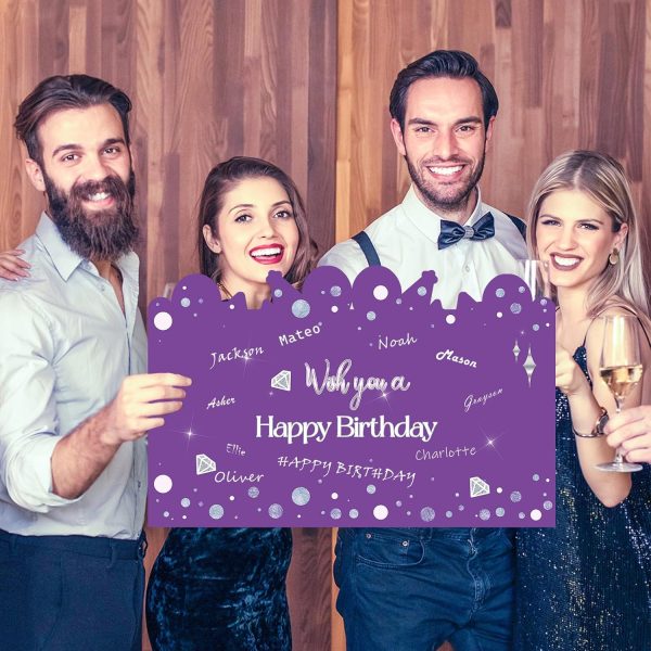 HOMANGA Giant Birthday Card, Jumbo happy Birthday Card for Women Girls Kids, Large Birthday Guest Book with Envelope, Purple Silver Big Birthday Card Party Decorations 14x22 inches - Image 6