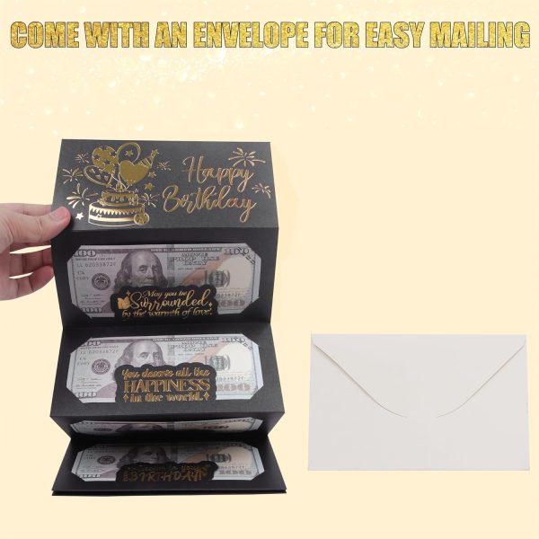 HOMANGA Birthday Money Envelope for Cash Gifts, Surprise Cash Envelope for Men Women Kids, Birthday Gift Card for Men Women Girls Boys, Black Gold Money Holder - Image 3