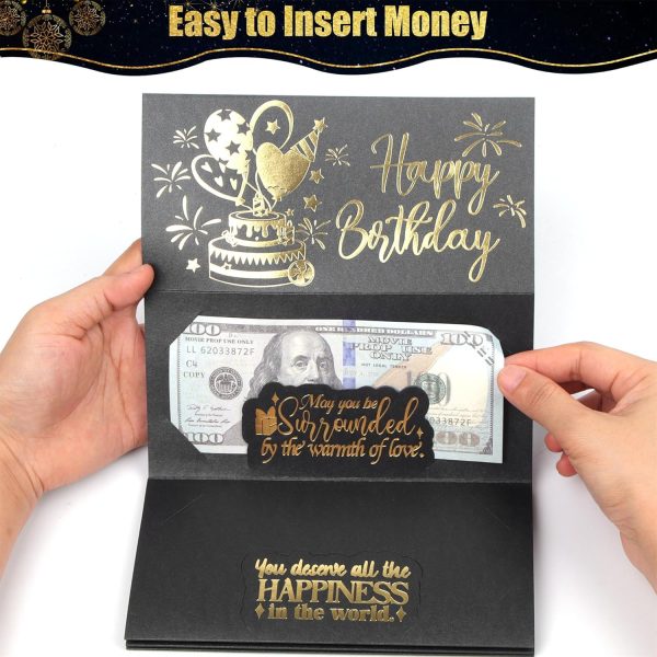 HOMANGA Birthday Money Envelope for Cash Gifts, Surprise Cash Envelope for Men Women Kids, Birthday Gift Card for Men Women Girls Boys, Black Gold Money Holder - Image 4