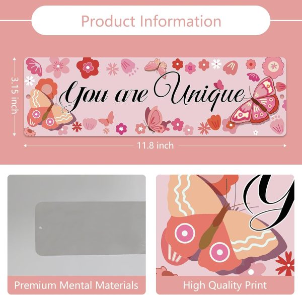 HOMANGA 4Pcs Girls Room Decor, Butterfly Wall Decor for Girls Bedroom, Inspirational Wall Art for Girls, Nursery Decorations Little Girl Playroom Tin Signs 11.81x3.15 Inch - Image 2