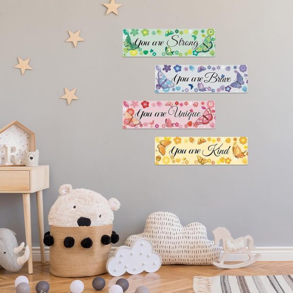 HOMANGA 4Pcs Girls Room Decor, Butterfly Wall Decor for Girls Bedroom, Inspirational Wall Art for Girls, Nursery Decorations Little Girl Playroom Tin Signs 11.81x3.15 Inch - Image 3