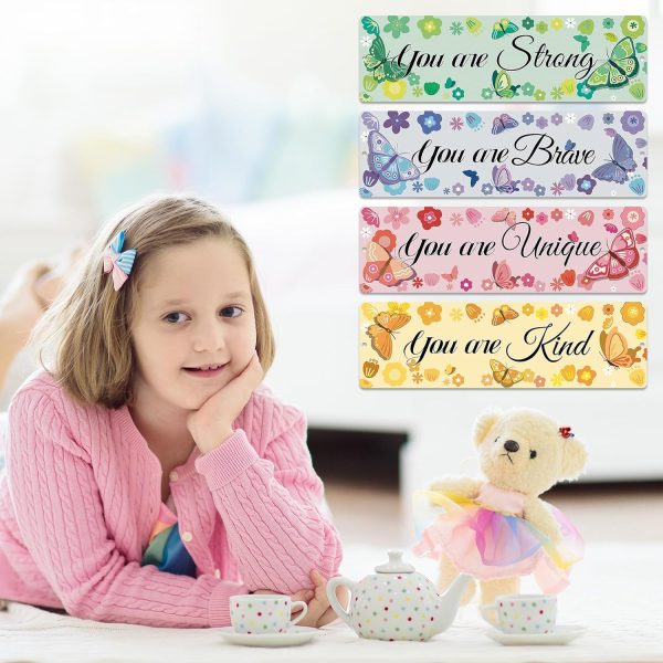 HOMANGA 4Pcs Girls Room Decor, Butterfly Wall Decor for Girls Bedroom, Inspirational Wall Art for Girls, Nursery Decorations Little Girl Playroom Tin Signs 11.81x3.15 Inch - Image 4