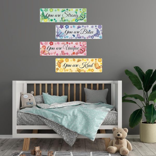 HOMANGA 4Pcs Girls Room Decor, Butterfly Wall Decor for Girls Bedroom, Inspirational Wall Art for Girls, Nursery Decorations Little Girl Playroom Tin Signs 11.81x3.15 Inch - Image 5