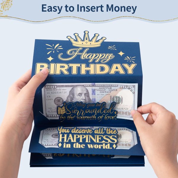 HOMANGA Birthday Money Envelope for Cash Gifts, Surprise Cash Envelope for Men Women Kids, Birthday Gift Card for Men Women Girls Boys, Blue Gold Birthday Money Holder - Image 5