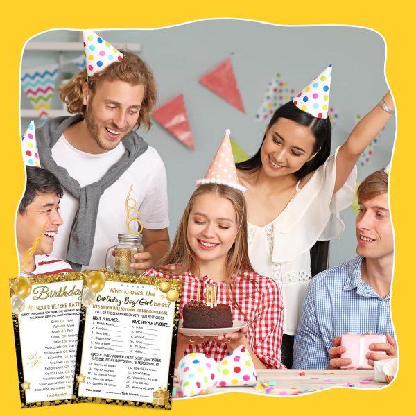 HOMANGA Who Knows The Birthday Boy Girl Best, Birthday Game Cards for Party Activities, Birthday Game Cards for Teens Kids Girls Boys Sleepover Party - Set of 30 (Black Gold, Double-Sided) - Image 6
